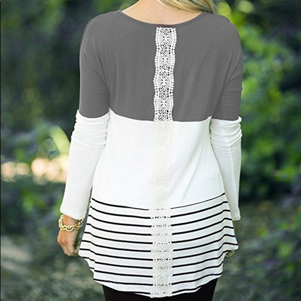 🆕Gray, White color block, Black Stripe Tunic NWOT